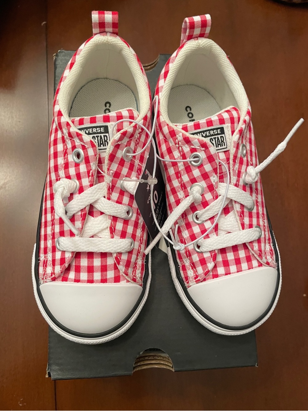 Converse Kids Red and White Gingham Low Top Sneakers